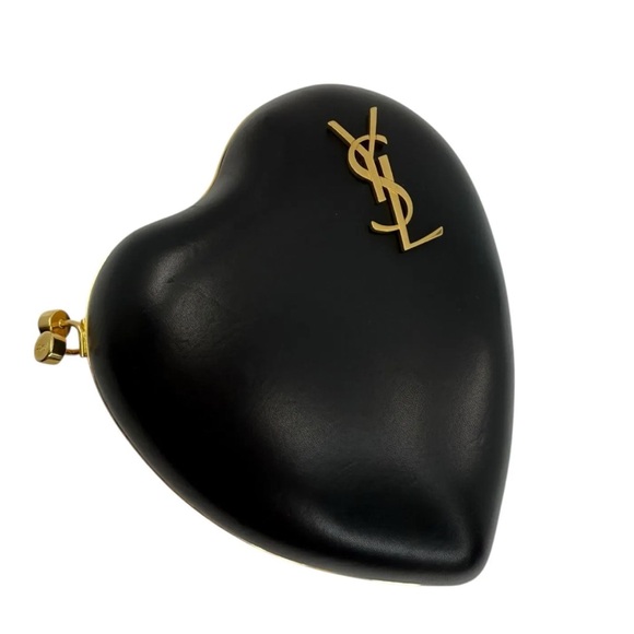 AUTHENTIC YSL Saint Laurent Leather Heart Clutch, Monogram Love Chain Box Bag - Picture 4 of 17